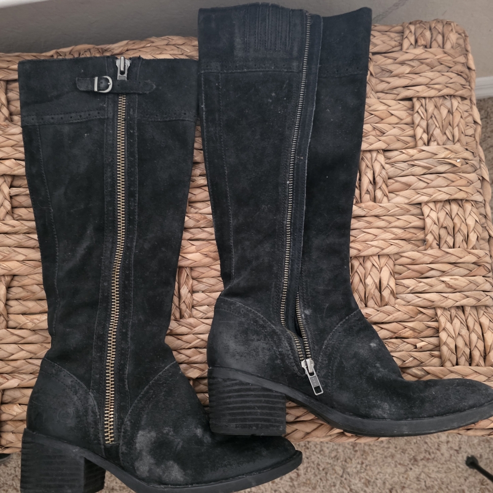 Black Suede Born Poly Leather Tallb Dual Zip Boots
